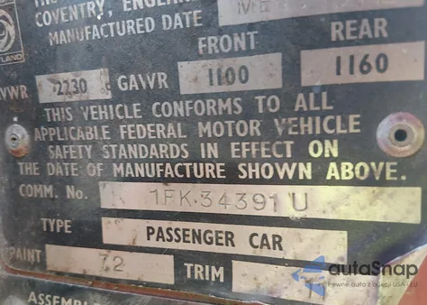 1972 Triumph Spitfire z USA, uszkodzony, nr VIN 1FK34391U